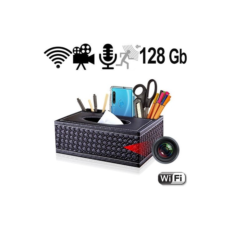 Wifi SpyCam in Schreibtisch Organizer-Kosmetiktücherbox Wifi SpyCam in Schreibtisch Organizer-Kosmetiktücherbox