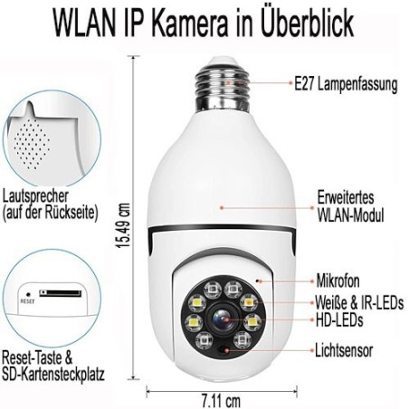 WIFI HD-SpyCam in Schwenk-LED-Lampe
